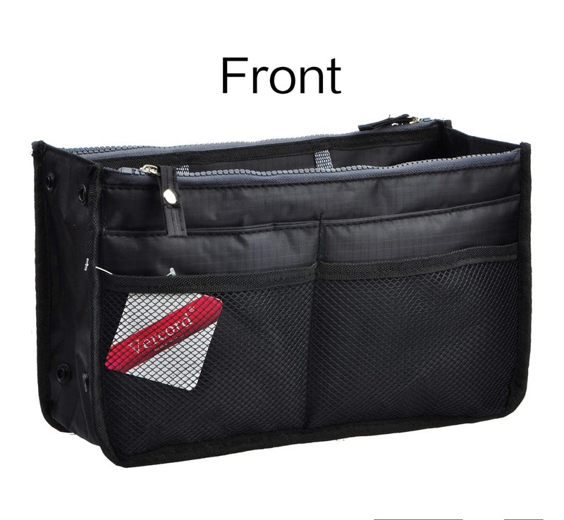 Vercord Updated Purse Handbag Organizer Insert Liner Bag in Bag 13 Pockets Black Medium - Image 4